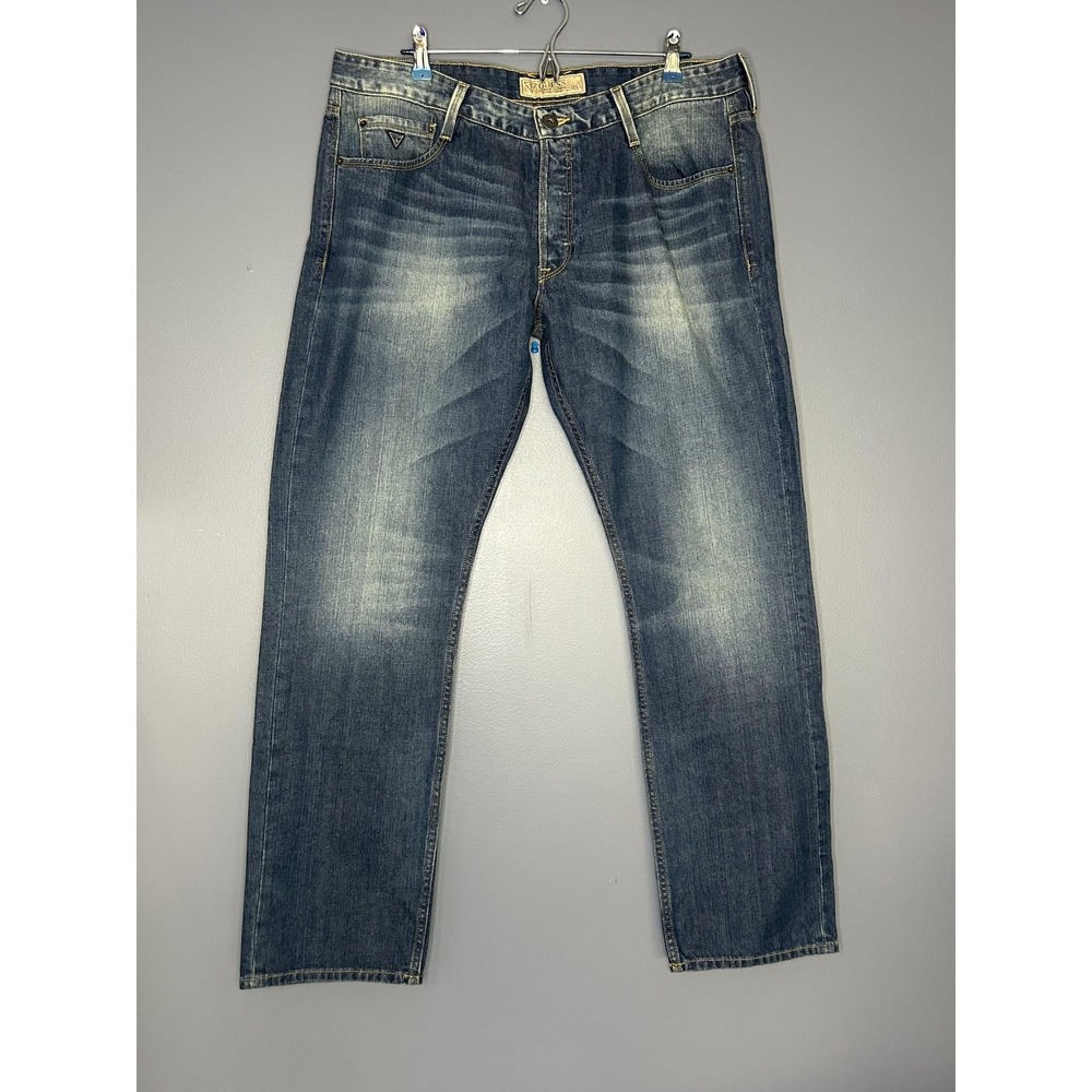Guess Jeans Mens 38x30 Blue Vermont Slim Tapered Button Fly Denim